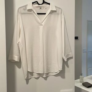 Uniqlo - White rayon 3/4 Sleeve Blouse, Size S